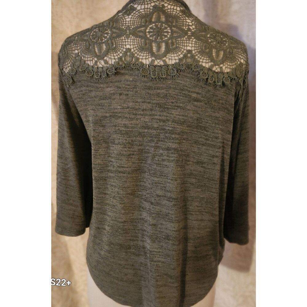 C27 Time and Tru green sweater cardigan with lacy yoke